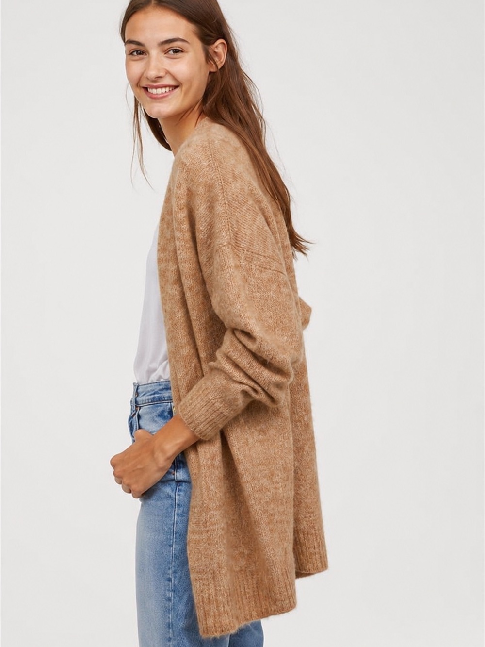 H&M Cozy Open-Front Camel Knit Cardigan Sweater for Women